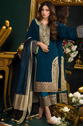Asim Jofa - 3PC Velvet Embroidered Shirt With Broshia Net Dupatta and Trouser - SS0927
