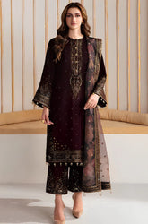 Jazmin - 3PC Velvet Embroidered Shirt With Organza Dupatta and Trouser - SS0926