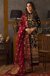 Asim Jofa - 3PC Velvet Embroidered Shirt With Organza Embroidered Dupatta and Trouser - SS0163