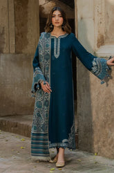 Izel - 3PC Dhanak Embroidered Shirt With Wool Printed Dupatta and Trouser - SS01007