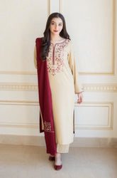 Aisling - 3PC Dhanak Embroidered Shirt With Dhanak Embroidered Dupatta and Trouser - SS0869