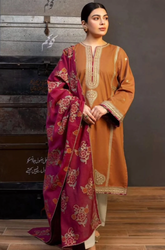 Zara shahjahan - Winter 3PC Dhanak Embroidered Suit - SS0550