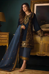 Asim Jofa - 3PC Velvet Embroidered Shirt With Organza Embroidered Dupatta and Trouser - SS0929