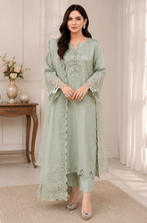 SAPPHIRE - 3PC Lawn Embroidered Shirt with Khadi Net Embroidered Dupatta and Trouser - SS0016