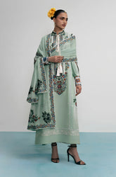 Jugnu - 3PC Dhanak Embroidered Shirt With Chiffon Embroidered Dupatta and Trouser - SS01060