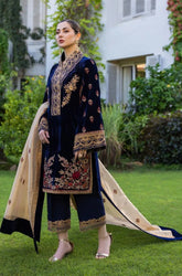 Jazmin - 3PC Velvet Embroidered Shirt With Organza Embroidered Dupatta and Trouser -SS01019