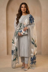 Shahijora - 3PC Lawn Shirt With Slub Net Printed Dupatta and Trouser - SS01138