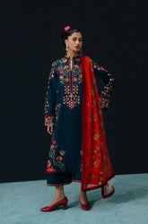 Hussain Rehar - 3PC Dhanak Embroidered Shirt With Chiffon Printed Dupatta and Trouser - SS01033