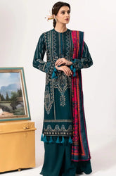 3PC Dhanak Embroidered Shirt With Wool Printed Shawl and Trouser - SS01036