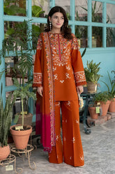 3PC Dhanak Embroidered Shirt With Embroidered Chiffon Dupatta and Trouser - SS01061