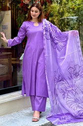 Shahijora - 3PC Lawn Shirt With Slub Net Printed Dupatta and Trouser - SS01147