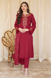 Asling - Winter 3PC Dhanak Embroidered Suit - SS0412