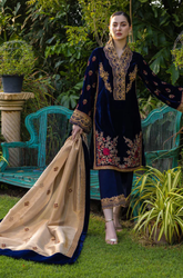 Aashna - Winter 3PC Velvet Embroidered Suit - SS0585