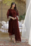 JAZMINE - 3PC Velvet Embroidered Shirt with Velvet Embroidered Dupatta and Trouser - SS01166
