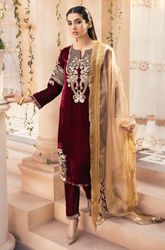 Maroon - Winter 3PC Velvet Embroidered Suit - SS0588