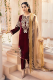 Maroon - Winter 3PC Velvet Embroidered Suit - SS0588