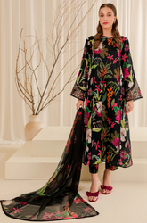 Baroque - Winter 3PC Black Khaddar Digital Printed Dress - SS0457-1