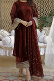 JAZMINE - 3PC Velvet Embroidered Shirt with Velvet Embroidered Dupatta and Trouser - SS01166