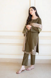 Aisling - 3PC Dhanak Embroidered Shirt With Dhanak Embroidered Dupatta and Trouser - SS0868