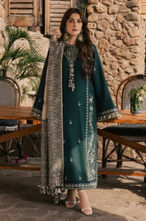 Ziva - 3PC Dhanak Embroidered Shirt With Pashmina Printed Dupatta and Trouser - SS01173