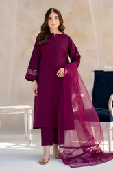 DYOT - 3PC Summer Lawn Embroidered Shirt with Organza Embroidered Dupatta and Trouser - SS0803
