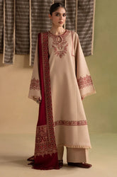 Ziva - 3PC Dhanak Embroidered Shirt With Pashmina Printed Dupatta and Trouser - SS01171