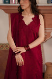 Maroon-Summer 3PC Lawn Chikankari Embroidered Suit - SS0781