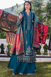 Hussain Rehar - 3PC Dhanak Embroidered Shirt With Wool Printed Dupatta and Trouser - SS01004