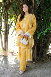 ANEELAS - 3PC Lawn Embroidered Shirt with Chiffon Embroidered Dupatta and Trouser - SS0738