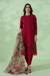 Sapphire - 3PC Dhanak Embroidered Shirt with Organza Printed Dupatta and Trouser - SS0889