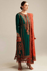 HUSSAIN REHAR - 3PC Dhanak Embroidered Shirt with Dhanak Printed Dupatta and Trouser - SS0994