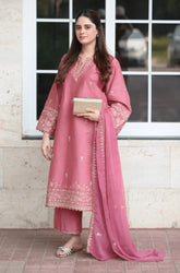 LAAM - 3PC Lawn Embroidered Shirt with Chiffon Embroidered Dupatta and Trouser - SS0647
