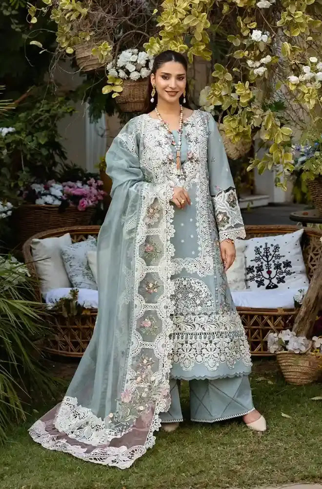Elaf - 3PC Dhanak Chikankari Embroidered Shirt With Chiffon Embroidered Dupatta and Trouser - SS01042