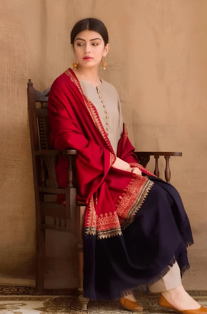 3PC Dhanak Shirt With Dhanak Embroidered Dupatta and Trouser - SS0956