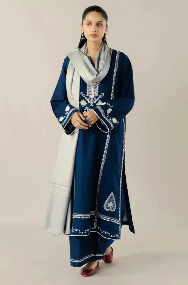 Zara Shahjahan - 3PC Dhanak Embroidered Shirt With Dhanak Printed Dupatta and Trouser - SS0957