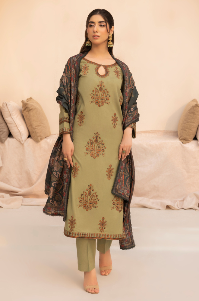 Mohagni- 3 Piece - Dhanak Embroidered Suit - SU0074