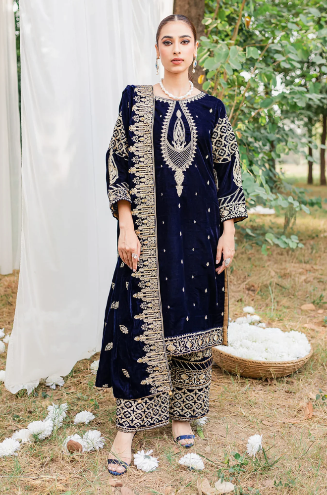 Riwayat - Winter 3PC Velvet Embroidered Suit - SS0589