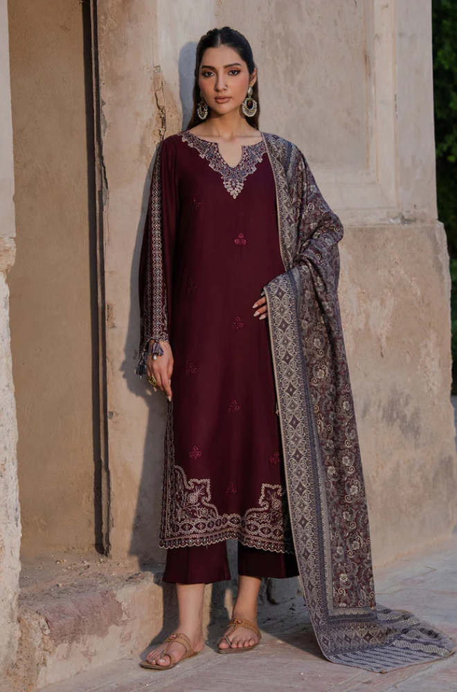 Jazmin- Winter 3PC Dhanak Embroidered Suit - SS0574