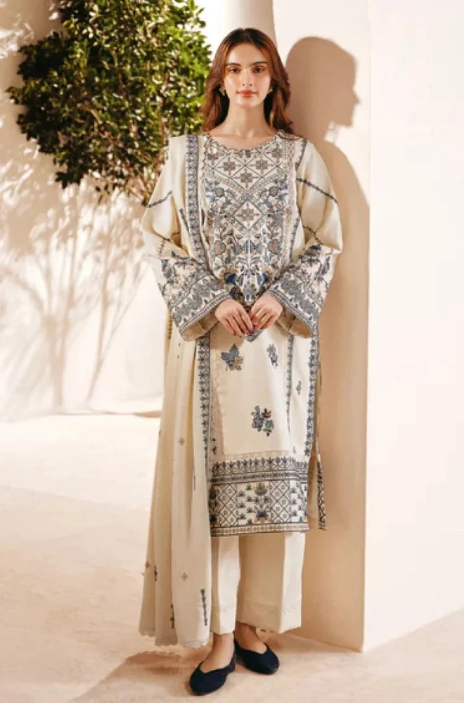 3PC Dhanak Embroidered Shirt With Dhanak Embroidered Dupatta and Trouser - SS0958