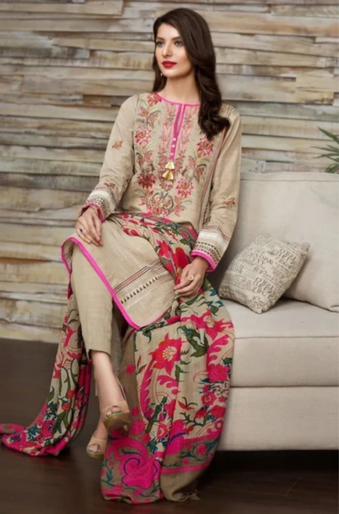 Khaadi - 3PC Dhanak Embroidered Shirt With Wool Printed Dupatta and Trouser - SS01070