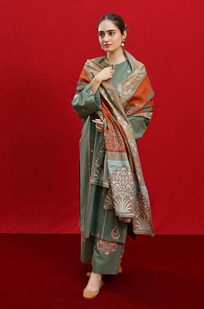 Urge - Winter 3PC Dhanak Embroidered Suit - SS0422