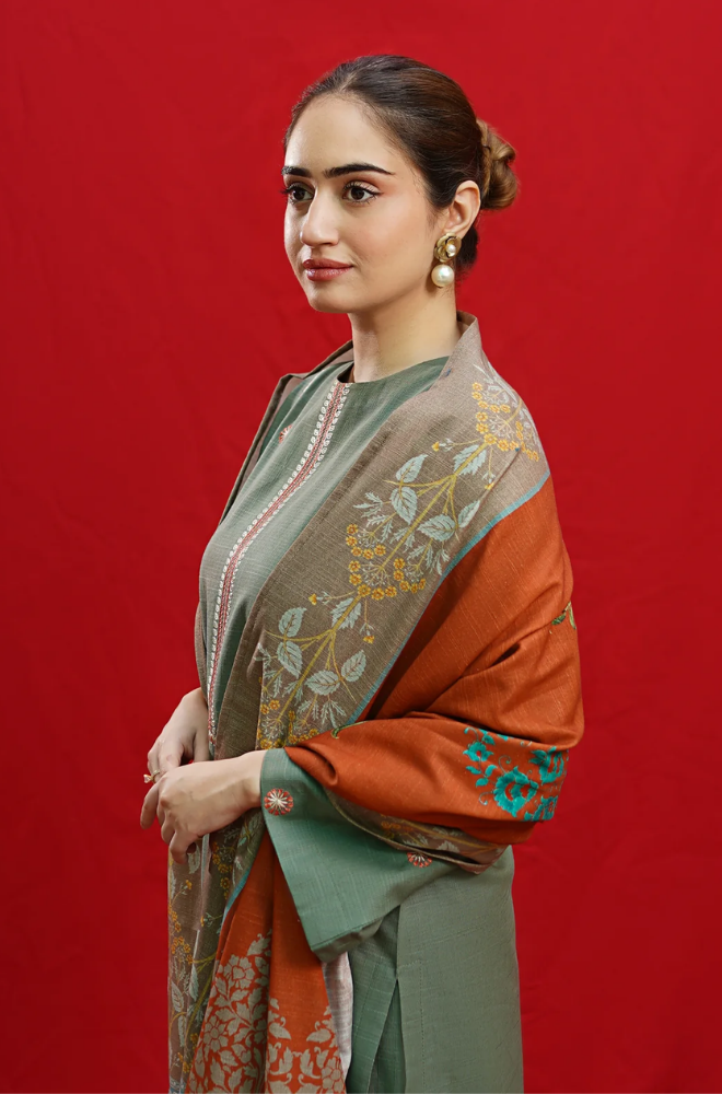 Urge - Winter 3PC Dhanak Embroidered Suit - SS0422