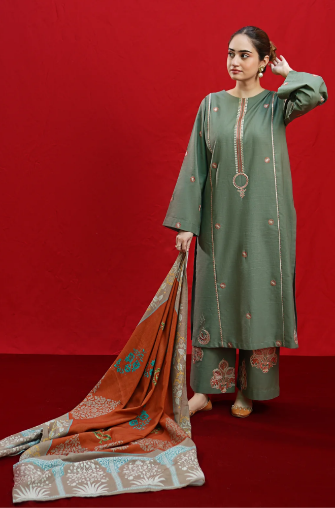 Urge - Winter 3PC Dhanak Embroidered Suit - SS0422
