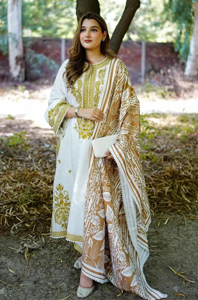 Aneelas - 3PC Dhanak Embroidered Shirt With Dhanak Printed Dupatta and Trouser - SS0959