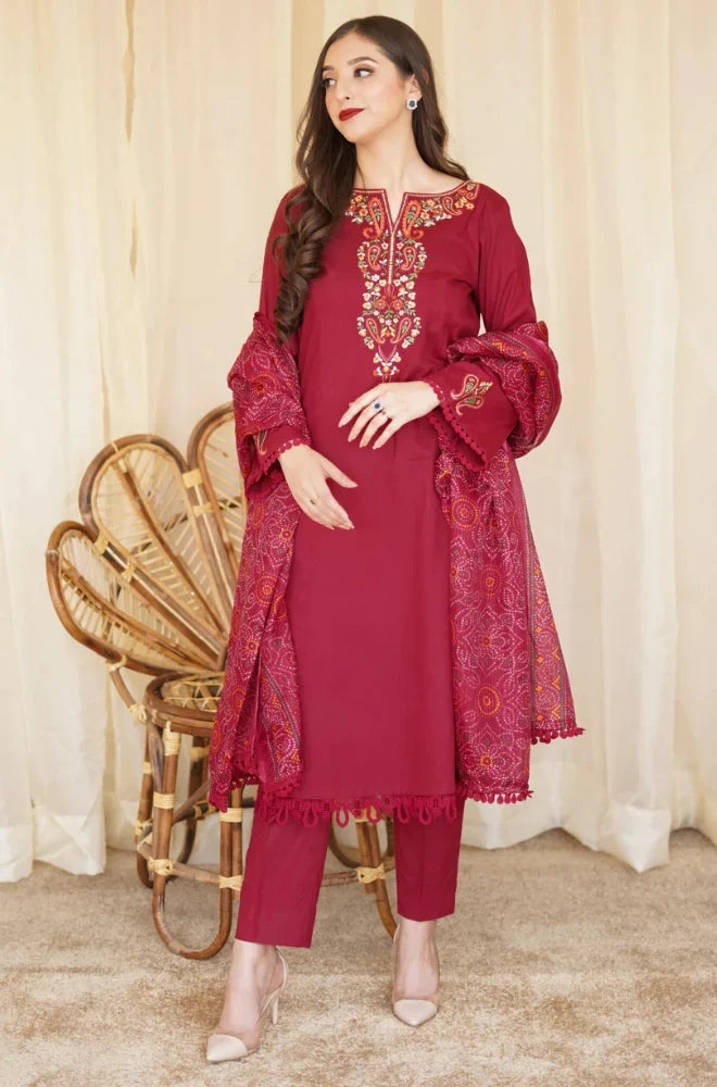 Aisling - 3PC Dhanak Embroidered Shirt With Pashmina Printed Dupatta and Trouser - SS01177