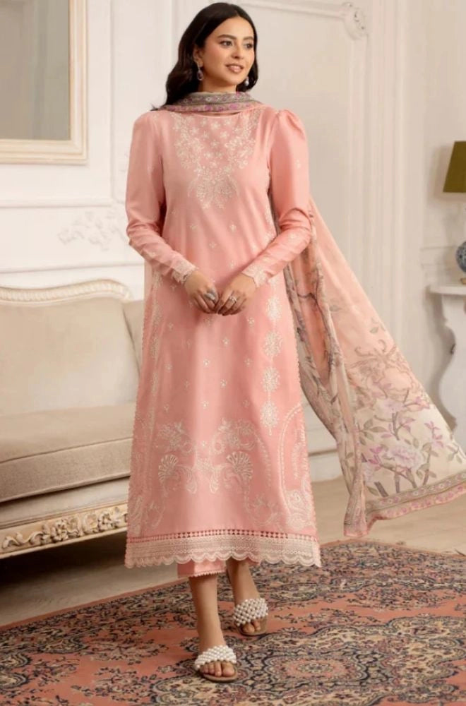 HumDum- 3PC Summer Lawn Embroidered Shirt with Chiffon Embroidered Dupatta and Trouser - SS0808