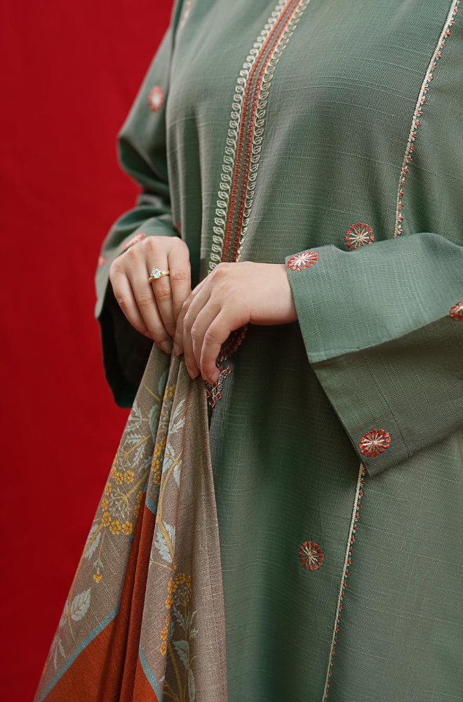 Urge - Winter 3PC Dhanak Embroidered Suit - SS0422