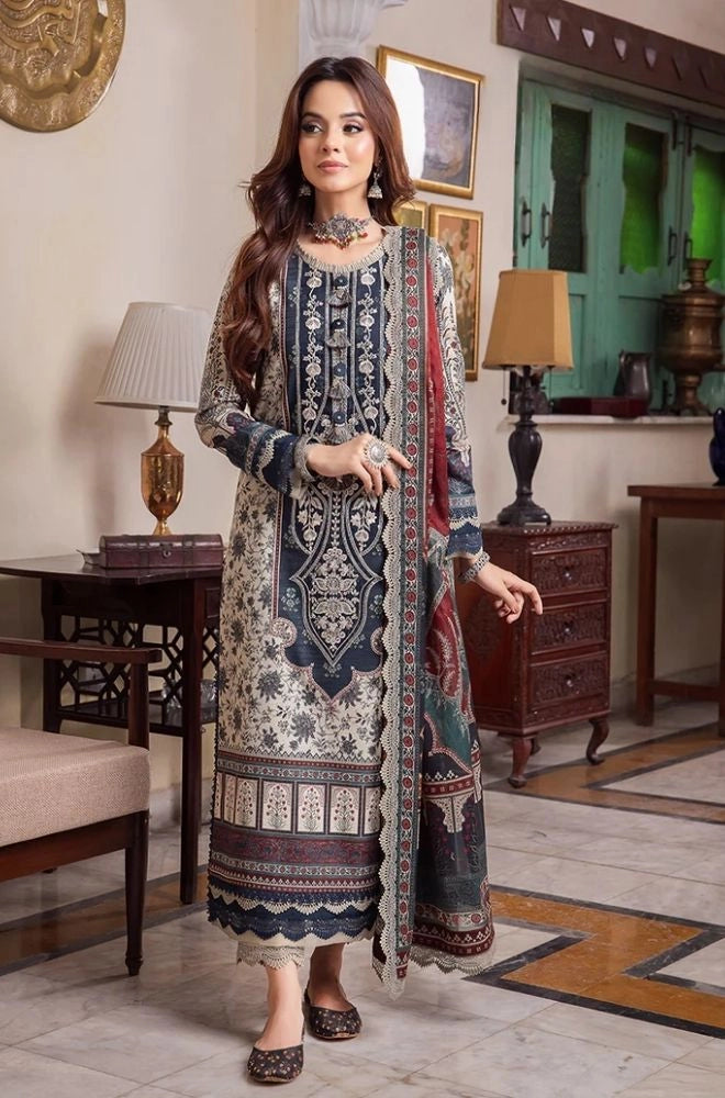 Asim Jofa - 3PC Karandi Printed Shirt With Karandi Printed Dupatta and Trouser - SS01169
