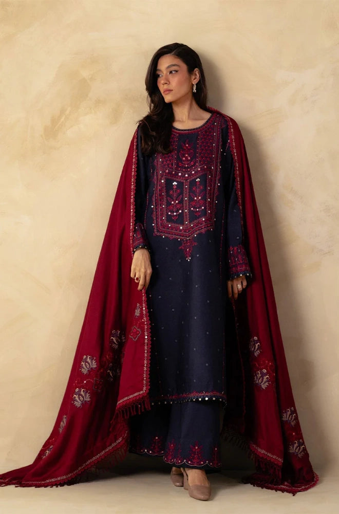 Zara Shahjahan - 3PC Dhanak Embroidered Shirt With Dhanak Embroidered Dupatta and Trouser - SS0914