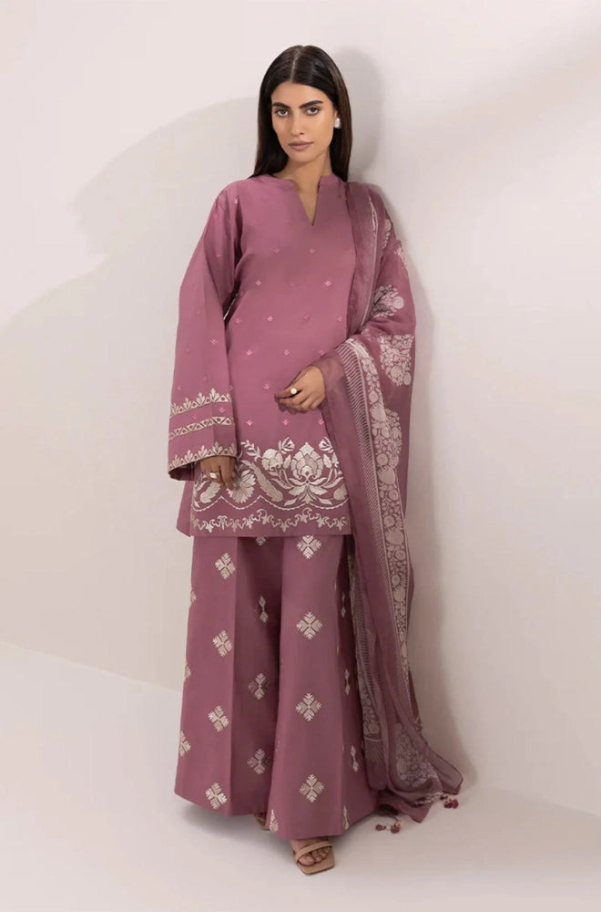 Sapphire - 3PC Dhanak Embroidered Shirt With Chiffon Printed Dupatta and Trouser - SS0919